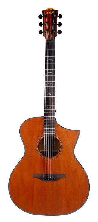 Hillside auditorium guitar with solid mahogany top, mahogany b&s, cutaway, amara ebony fb, natural