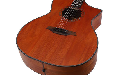 Hillside auditorium guitar with solid mahogany top, mahogany b&s, cutaway, amara ebony fb, natural