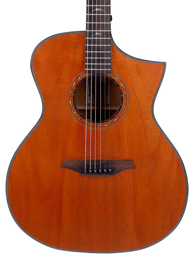 Hillside auditorium guitar with solid mahogany top, mahogany b&s, cutaway, amara ebony fb, natural