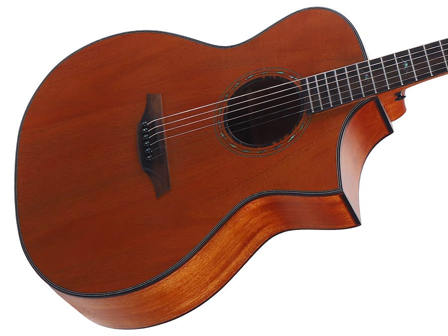 Hillside auditorium guitar with solid mahogany top, mahogany b&s, cutaway, amara ebony fb, natural