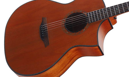 Hillside auditorium guitar with solid mahogany top, mahogany b&s, cutaway, amara ebony fb, natural