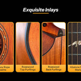 Hillside auditorium guitar with solid mahogany top, mahogany b&s, cutaway, amara ebony fb, natural