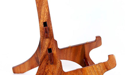 solid Trembesi wooden guitar stand, with cork supports (large logo at front of the stand)