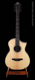 solid Trembesi wooden guitar stand, with cork supports (large logo at front of the stand)