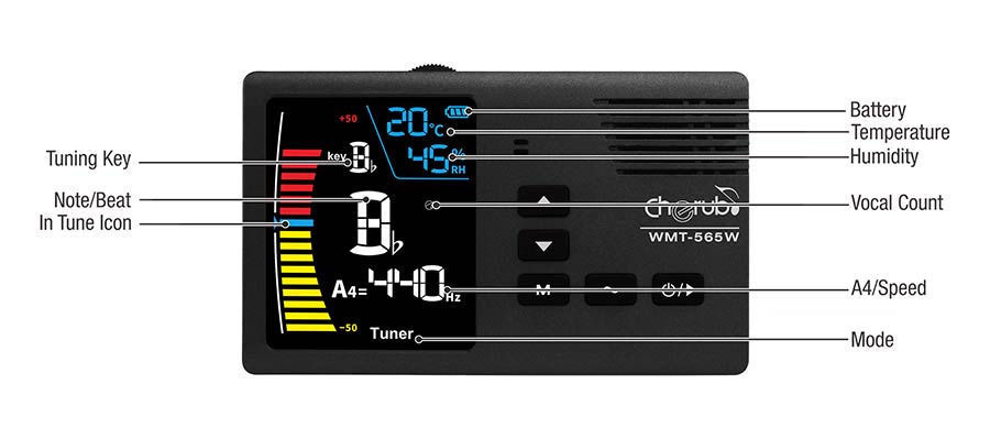 Cherub - WMT565W - Rechargeable Desktop 4-in-1 Wind Instrument Tuner