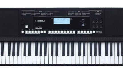 keyboard, 61 touch sensitive keys, backlit LCD, pitch-bend,  2 x 15 watt