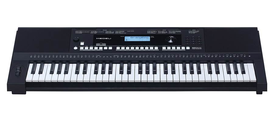 keyboard, 61 touch sensitive keys, backlit LCD, pitch-bend,  2 x 15 watt