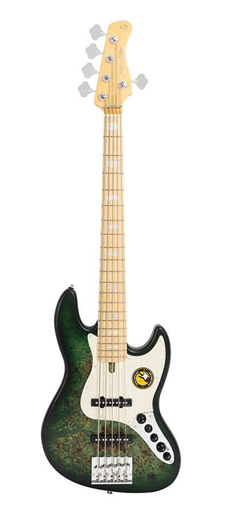 swamp ash reissue 5-string active bass guitar, transparent green satin