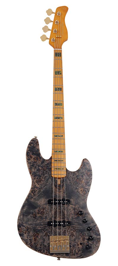 Sire Basses - V10 4/TBKS - swamp ash + poplar burl 4-string active bass guitar, transparent black satin, incl – Transparent Black