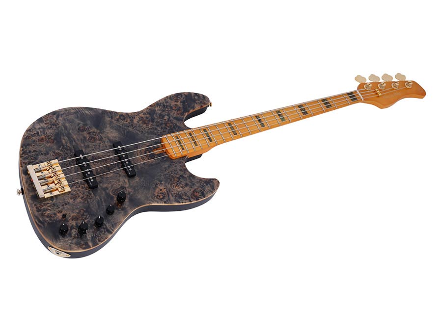 Sire Basses - V10 4/tbks - Swamp Ash + Poplar Burl 4-String Active Bass Guitar – Transparent Black