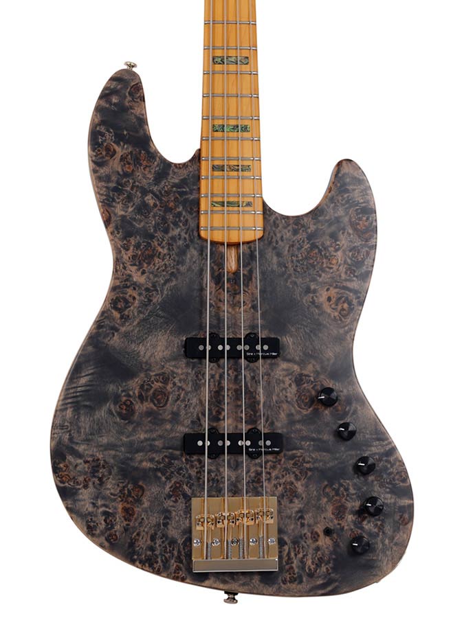 Sire Basses - V10 4/tbks - Swamp Ash + Poplar Burl 4-String Active Bass Guitar – Transparent Black