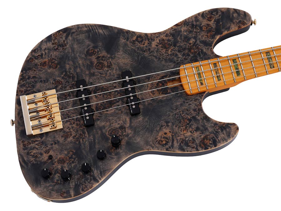 Sire Basses - V10 4/tbks - Swamp Ash + Poplar Burl 4-String Active Bass Guitar – Transparent Black