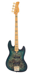 swamp ash + poplar burl 4-string active bass guitar, transparent green satin, incl. gigbag