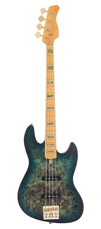 Sire Basses - V10 4/TGRS - swamp ash + poplar burl 4-string active bass guitar, transparent green satin, incl – Transparent Green