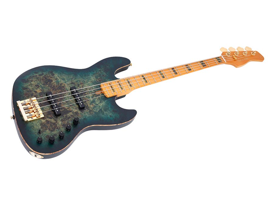 Sire Basses - V10 4/tgrs - Swamp Ash + Poplar Burl 4-String Active Bass Guitar – Transparent Green