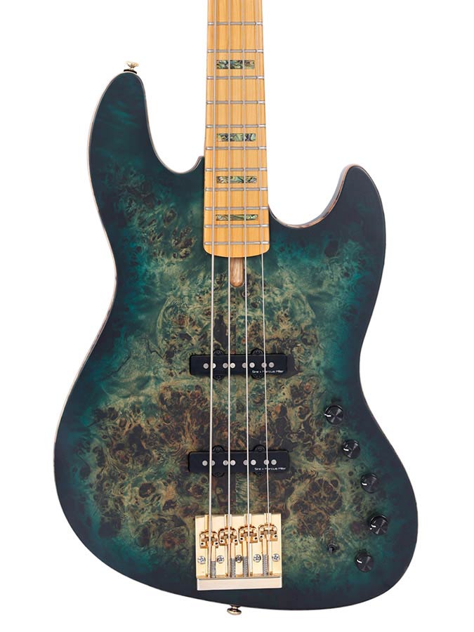 Sire Basses - V10 4/tgrs - Swamp Ash + Poplar Burl 4-String Active Bass Guitar – Transparent Green