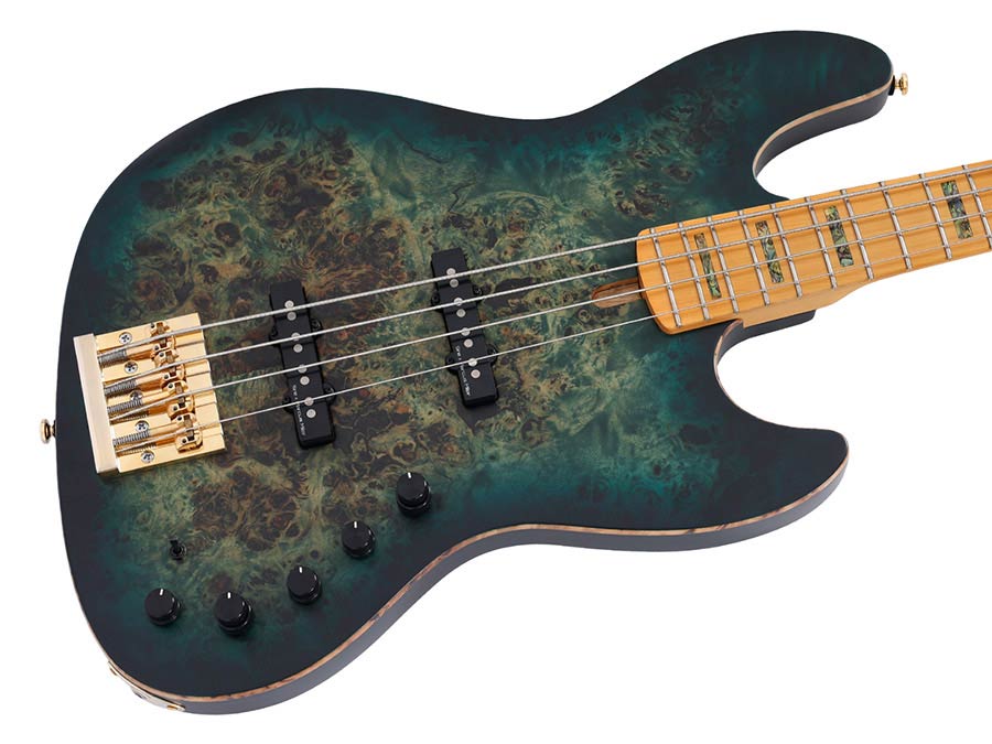 Sire Basses - V10 4/tgrs - Swamp Ash + Poplar Burl 4-String Active Bass Guitar – Transparent Green