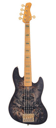 swamp ash + poplar burl 5-string active bass guitar, transparent black satin, incl. gigbag