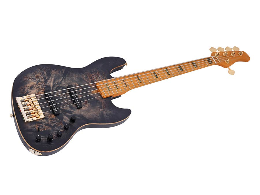 Sire Basses - V10 5/tbks - Swamp Ash + Poplar Burl 5-String Active Bass Guitar – Transparent Black