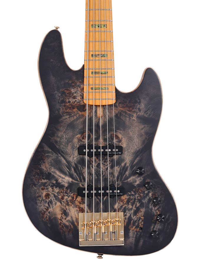 Sire Basses - V10 5/tbks - Swamp Ash + Poplar Burl 5-String Active Bass Guitar – Transparent Black