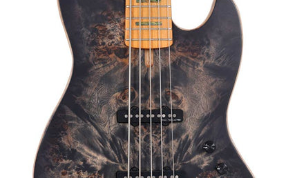 swamp ash + poplar burl 5-string active bass guitar, transparent black satin, incl. gigbag