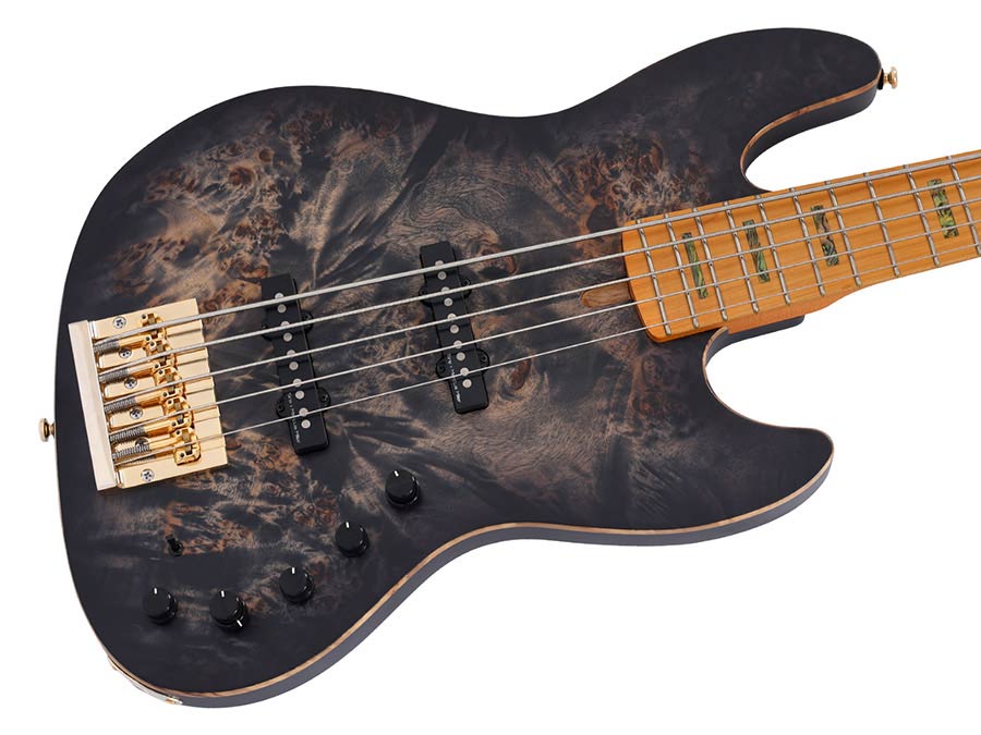 Sire Basses - V10 5/tbks - Swamp Ash + Poplar Burl 5-String Active Bass Guitar – Transparent Black