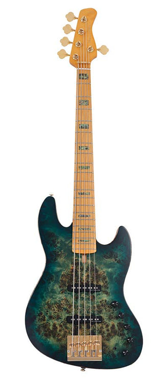 Sire Basses - V10 5/TGRS - swamp ash + poplar burl 5-string active bass guitar, transparent green satin, incl – Transparent Green