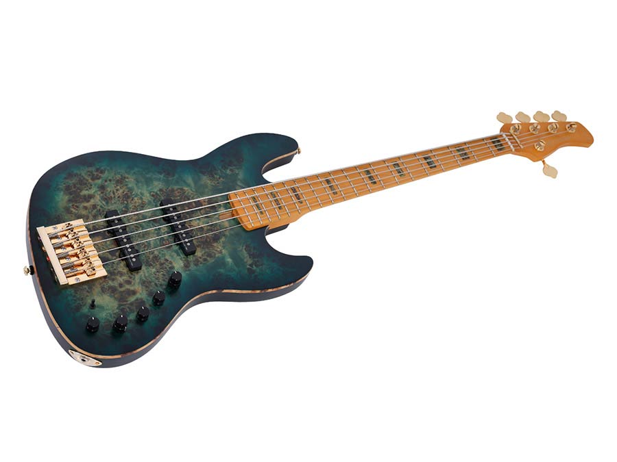 Sire Basses - V10 5/tgrs - Swamp Ash + Poplar Burl 5-String Active Bass Guitar – Transparent Green