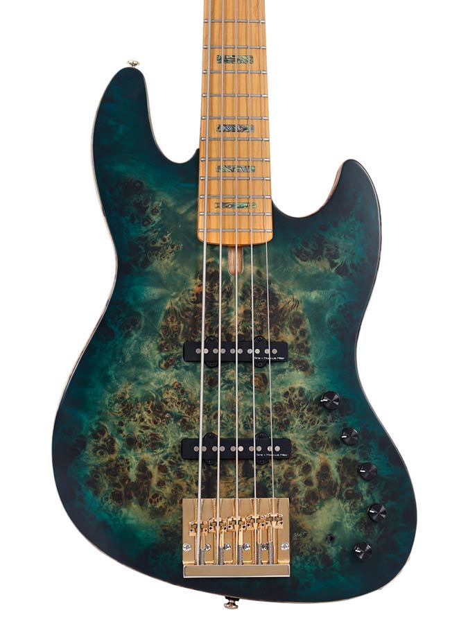 Sire Basses - V10 5/tgrs - Swamp Ash + Poplar Burl 5-String Active Bass Guitar – Transparent Green