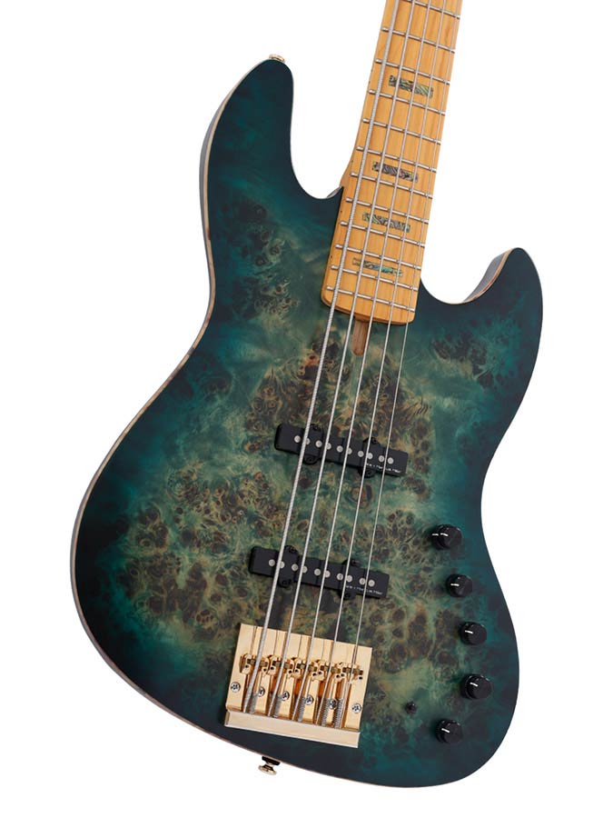 Sire Basses - V10 5/tgrs - Swamp Ash + Poplar Burl 5-String Active Bass Guitar – Transparent Green