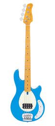 mahogany 4-string active bass guitar, blue