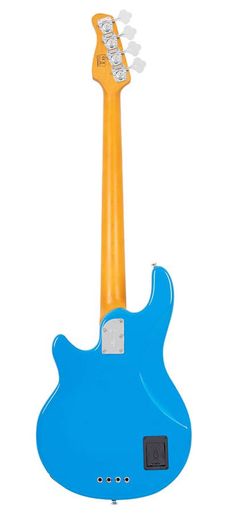 mahogany 4-string active bass guitar, blue