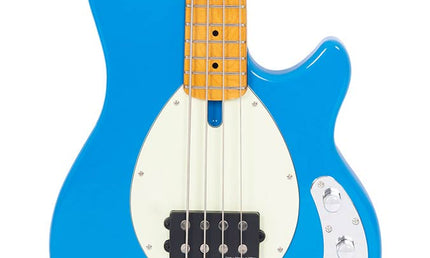 mahogany 4-string active bass guitar, blue