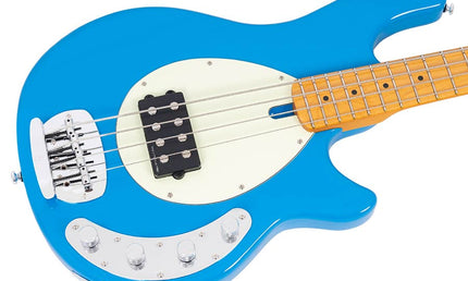 mahogany 4-string active bass guitar, blue