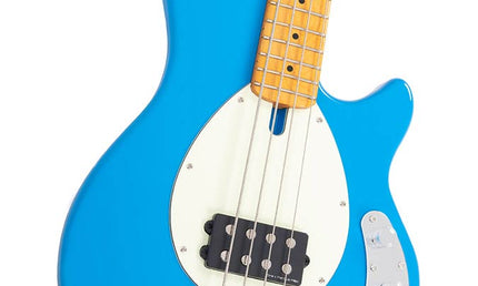 mahogany 4-string active bass guitar, blue