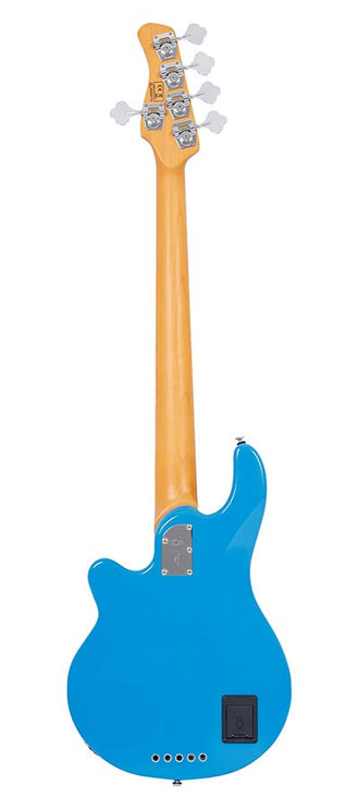 mahogany 5-string active bass guitar, blue