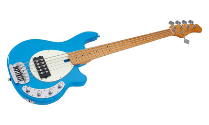 mahogany 5-string active bass guitar, blue