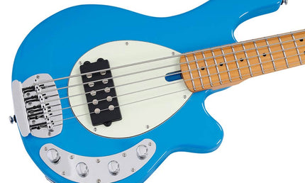 mahogany 5-string active bass guitar, blue