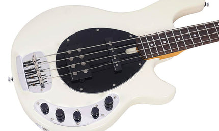 mahogany 4-string active bass guitar, antique white