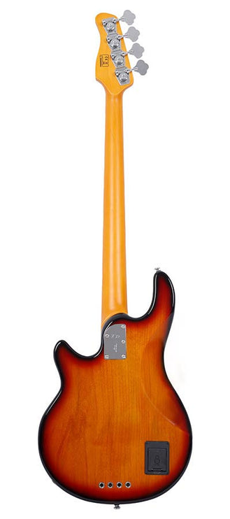 mahogany 4-string active bass guitar, 3 tone sunburst