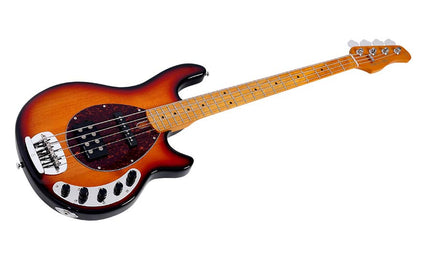 mahogany 4-string active bass guitar, 3 tone sunburst