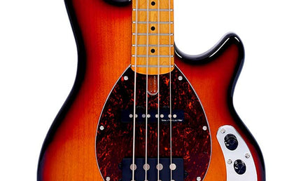 mahogany 4-string active bass guitar, 3 tone sunburst