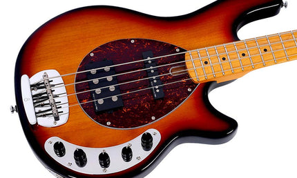 mahogany 4-string active bass guitar, 3 tone sunburst