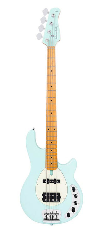 mahogany 4-string active bass guitar, mint green