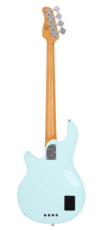 mahogany 4-string active bass guitar, mint green