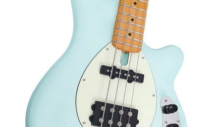 mahogany 4-string active bass guitar, mint green