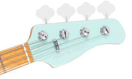 mahogany 4-string active bass guitar, mint green