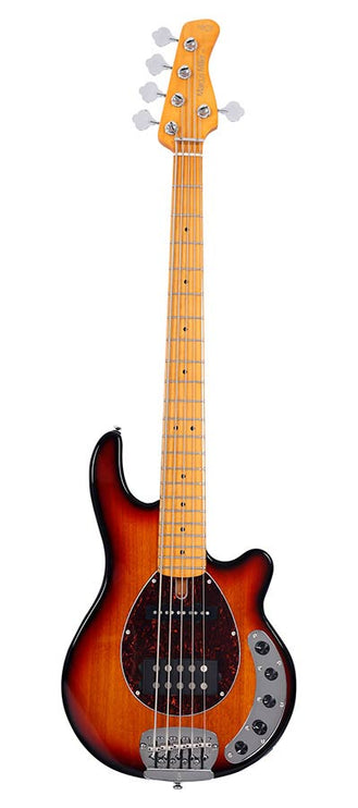 mahogany 5-string active bass guitar, 3 tone sunburst