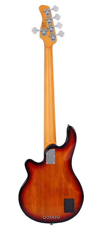 mahogany 5-string active bass guitar, 3 tone sunburst