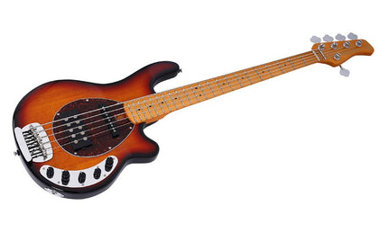 mahogany 5-string active bass guitar, 3 tone sunburst